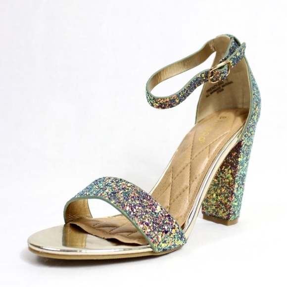 Open Toe Glitter Sparkle Block Heel Sandals - Picture 4 of 5